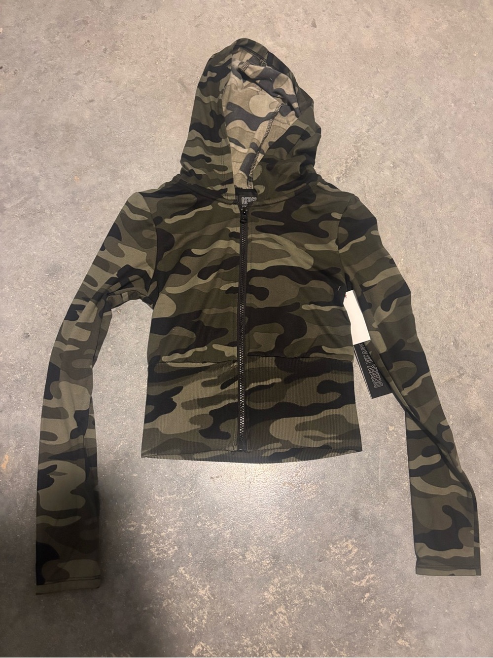 Camo Zip-Up Cropped Hooded Jacket - Olive Green